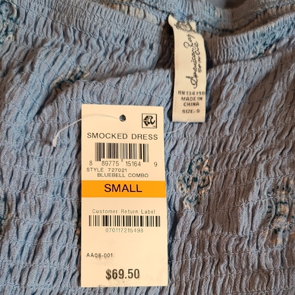 American Rag Juniors Small Blue Embroidered Women's Smocked Dress NWT - Picture 4 of 10